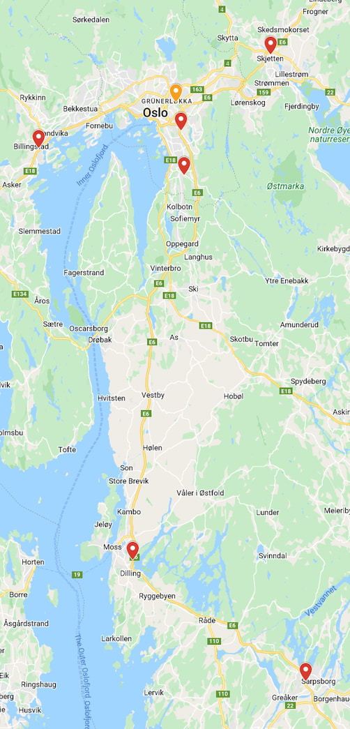Kart over Stor-Oslo område med AutoIn avdelinger